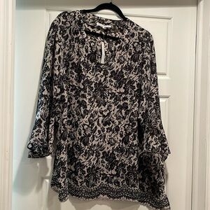Split-Neck, bell sleeve blouse